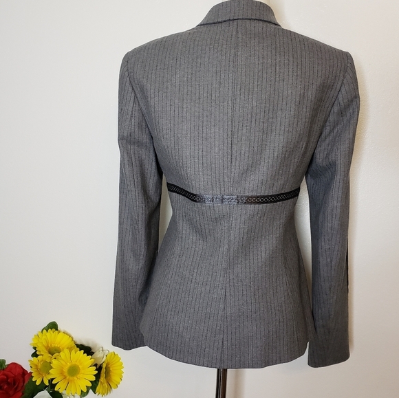 NEW RARE Worth Luxury Wool Pinstripe Blazer Gray Womens Jacket Office Tailored - Picture 6 of 11